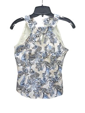 White House Black Market Blue and Cream Paisley Print Blouse